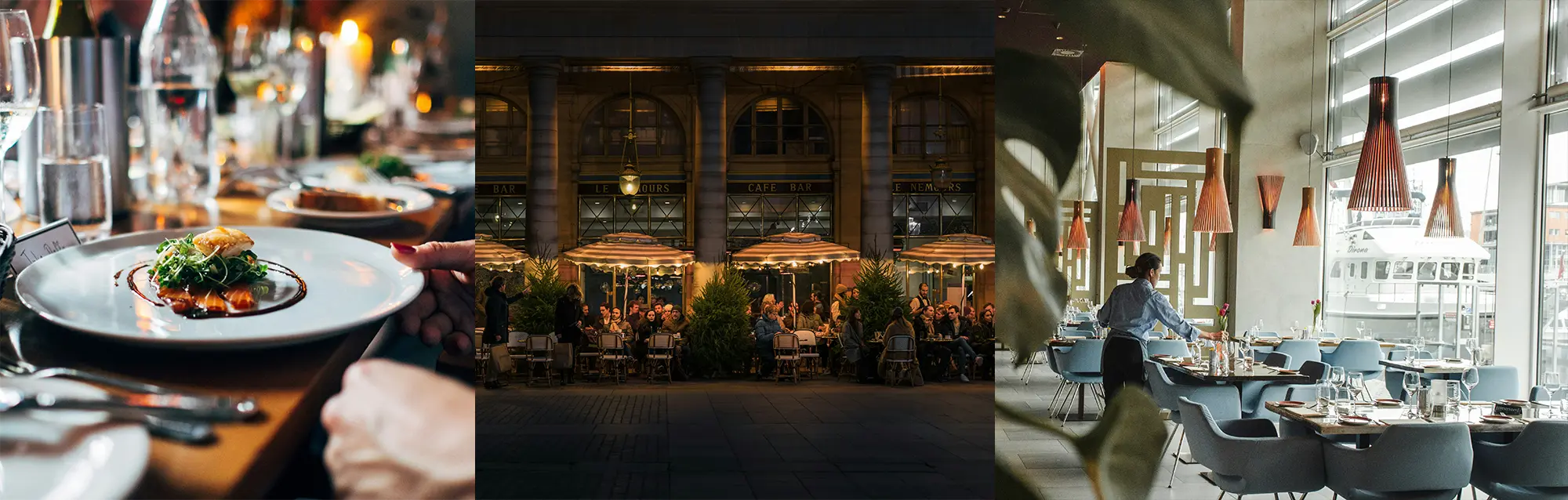 photo montage with restaurant images of food and exteriors